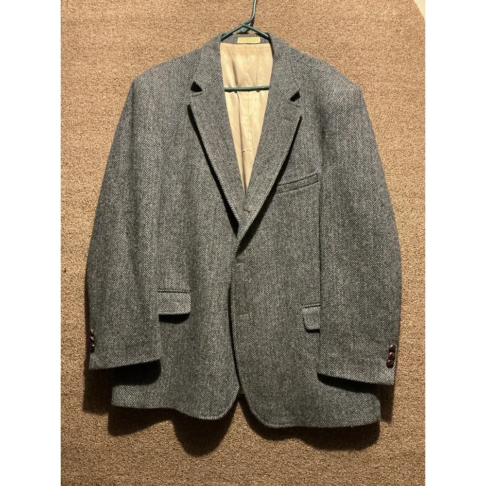 Orvis Harris Tweed Sport Coat Blazer Jacket VTG 46L READ Gray Herringbone USA